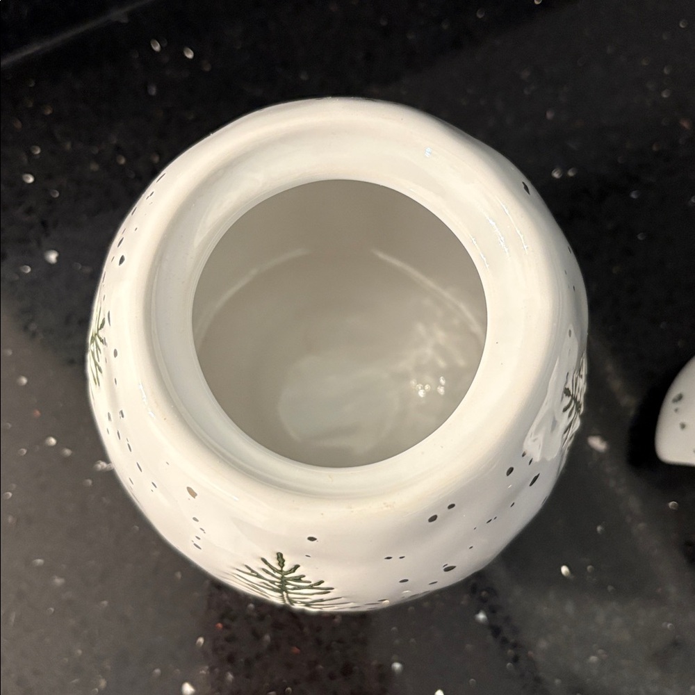 NWT Sugar Bowl Lid Potter’s Studio Ceramic Pine Christmas Tree Gold Snow Winter - Picture 4 of 8
